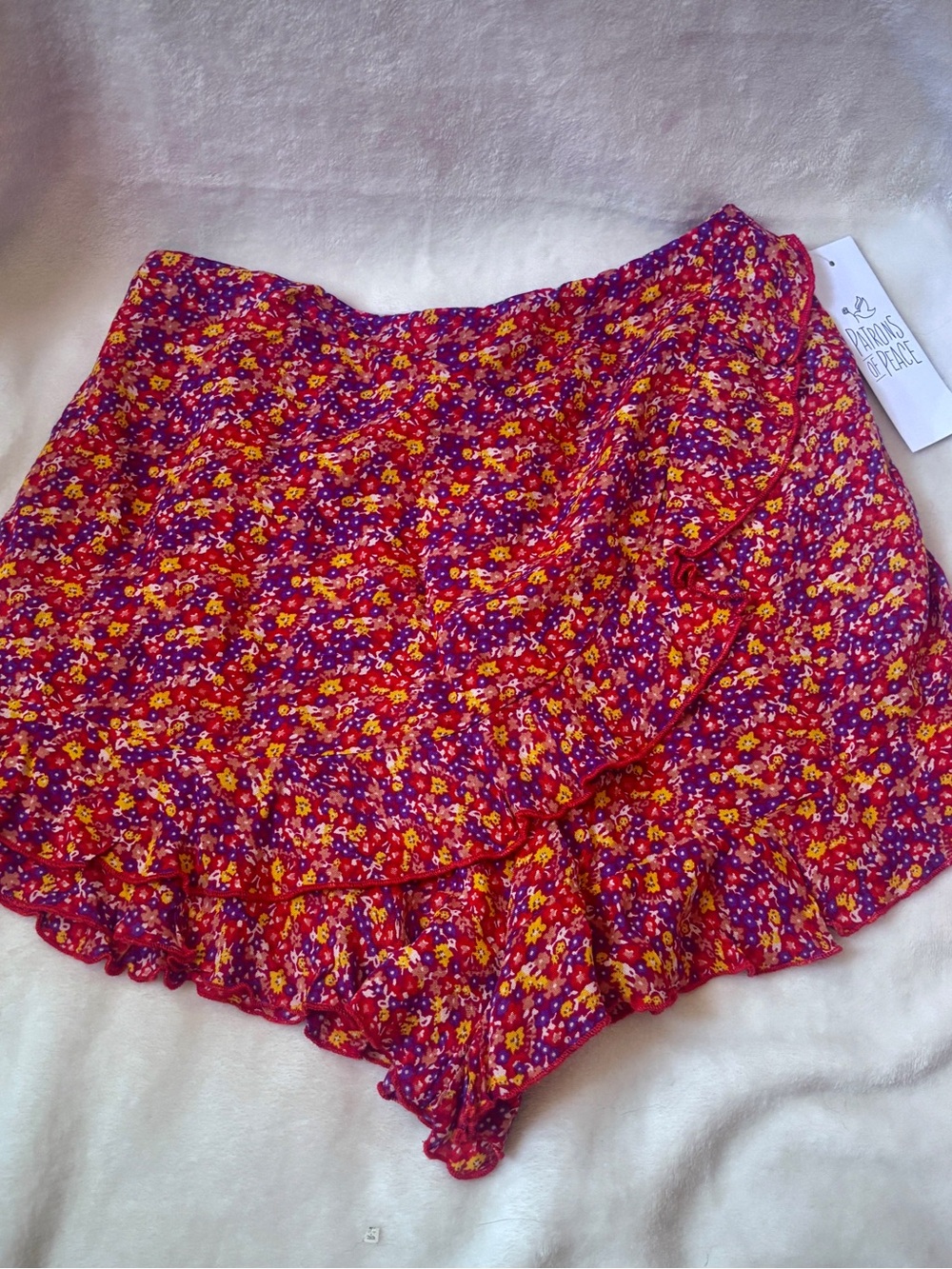 Patrons of Peace Raspberry Floral Ruffle Wrap Skort Size Small NWT Boho Festival